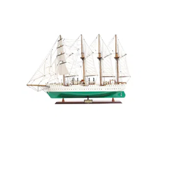 Breebe 25" Green And White Solid Wood Hand Painted Boat Model Boat In Multi