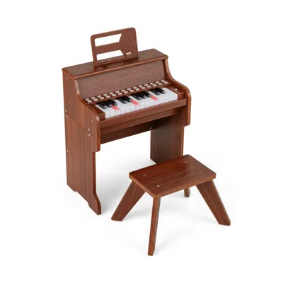 Breebe 25 Keys Kids Piano Keyboard With Stool Mini Digital Piano Wooden Toy With Adjustable Speed And Volum In Brown