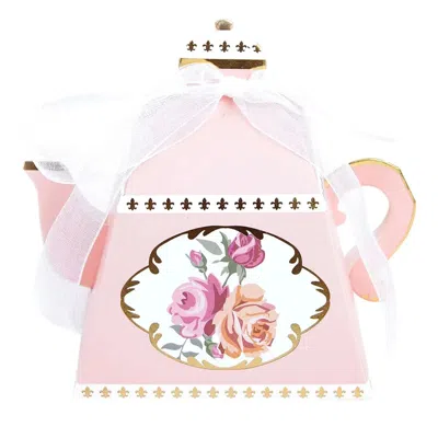 Breebe 25 Pack 4" Dusty Rose Mini Teapot Favor Boxes, Vintage Rose Gift Boxes With Ribbons In Pink