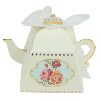 Breebe 25 Pack 4" Ivory Mini Teapot Favor Boxes, Vintage Rose Gift Boxes With Ribbons In Multi