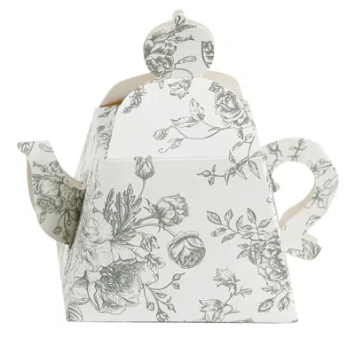 Breebe 25 Pack 5"x4" Mini Teapot Favor Boxes - White Sage Green French Toile Design Gift Boxes