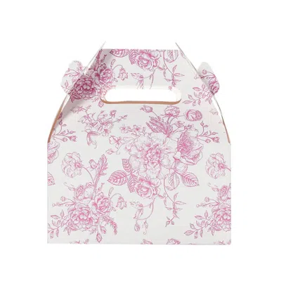 Breebe 25 Pack Candy Treat Tote Boxes In French Toile Pattern - Matte Pink And White Party Favor Gable Boxe