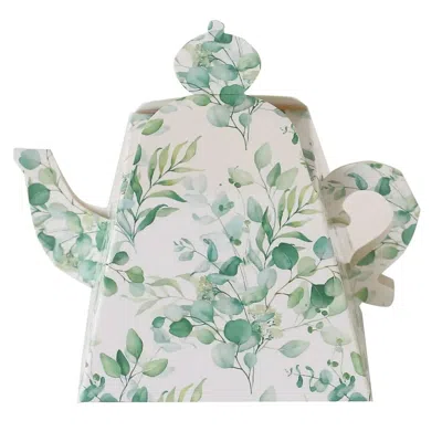 Breebe 25 Pack Eucalyptus Greenery Mini Teapot Party Favor Boxes, Tea Time Gift Boxes - 5"x4"