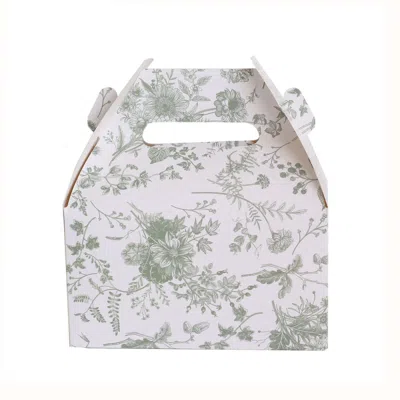 Breebe 25 Pack White Sage Green Candy Gift Tote Gable Boxes In French Toile Pattern, Party Favor Treat Boxe