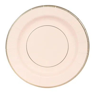 Breebe 25-pack Disposable Round Charger Plates In Blush Sunray Design With Gold Rim - 350gsm Heavy Duty Pap