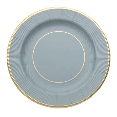 Breebe 25-pack Disposable Round Charger Plates In Dusty Blue Sunray Design With Gold Rim - 350gsm Heavy Dut In Gray
