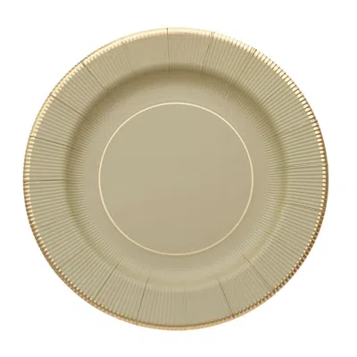 Breebe 25-pack Disposable Round Charger Plates In Khaki Sunray Design With Gold Rim - 350gsm Heavy Duty Pap In Brown