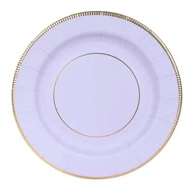 Breebe 25-pack Disposable Round Charger Plates In Lavender Lilac Sunray Design With Gold Rim - 350gsm Heavy