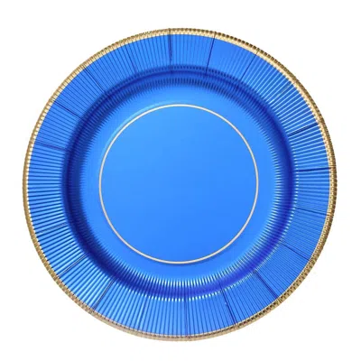 Breebe 25-pack Disposable Round Charger Plates In Royal Blue Sunray Design With Gold Rim - 350gsm Heavy Dut