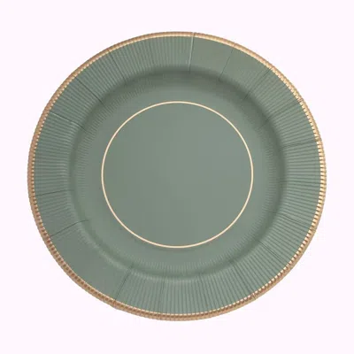 Breebe 25-pack Disposable Round Charger Plates In Sage Green Sunray Design With Gold Rim - 350gsm Heavy Dut