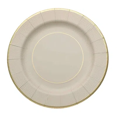 Breebe 25-pack Disposable Round Charger Plates In Taupe Sunray Design With Gold Rim - 350gsm Heavy Duty Pap In Animal Print