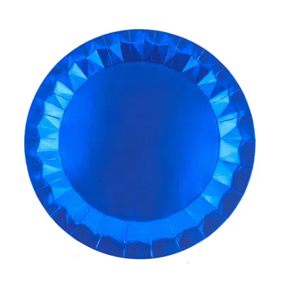 Breebe 25-pack Paper 12" Round Charger Plates In Royal Blue With Geometric Prism Design - Disposable 400gsm
