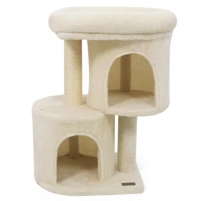 Breebe 26 Inch Cat Tower With Large Padded Push Perch And Dual Condos In Neutral
