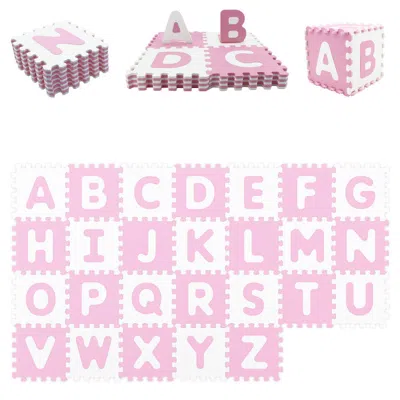 Breebe 26 Pieces Interlocking Abc Play Mats With Detachable Letters In Pink