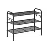 Breebe 26.7" Wide 3-tier Metal Shoe Rack With 4 Hooks Ink Black