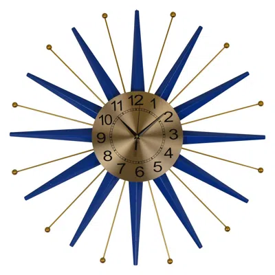 Breebe 27" Blue And Gold Metal Silent Analog Starburst Wall Clock