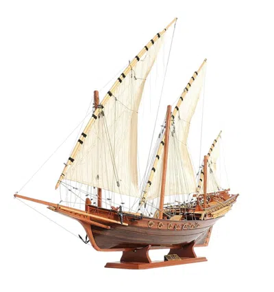 Breebe 27" Brown Manufactured Wood Boat Hand Painted Sculpture