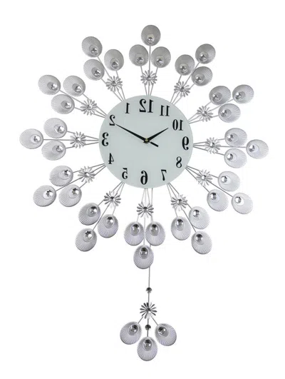 Breebe 27" Silver And White Metal Silent Pendulum Starburst Wall Clock