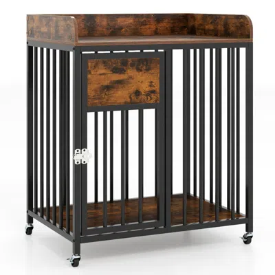 Breebe 27.5 Inch Dog Crate Furniture With Wheels For Small Dogs And Puppies In Multi