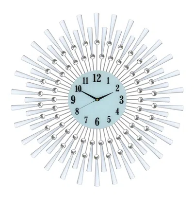 Breebe 28" Silver And White Metal Silent Analog Sunburst Wall Clock