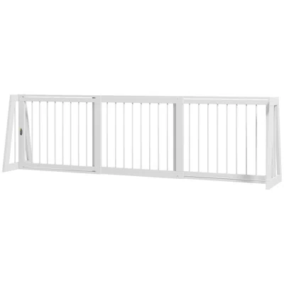 Breebe 28"-75" Freestanding Wooden Pet Gate With Support Feet & Non-slip Mats For Indoor In White