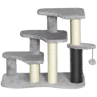 Breebe 2-in-1 Cat Tree Tower With 3-step Pet Stairs And Scratching Posts In Gray