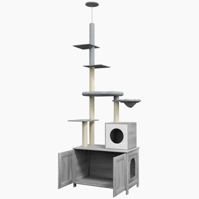 Breebe 2-in-1 Floor To Ceiling Cat Tree With Litter Box Enclosure And Condo In Gray