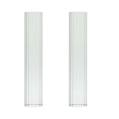 Breebe 2-pack Clear Ribbed Glass Hurricane Shades Open End Design - Stylish Candelabra Pillar Candle Holder