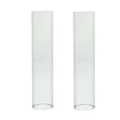 Breebe 2-pack Clear Ribbed Glass Hurricane Shades Open End Design - Stylish Candelabra Pillar Candle Holder