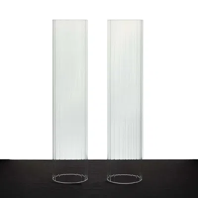 Breebe 2-pack Clear Ribbed Glass Hurricane Shades Open End Design - Stylish Candelabra Pillar Candle Holder