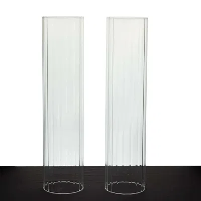 Breebe 2-pack Clear Ribbed Glass Hurricane Shades Open End Design - Stylish Candelabra Pillar Candle Holder