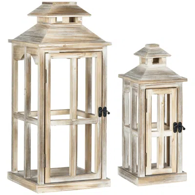 Breebe 2-pack Large Rustic Wooden Lanterns 28" & 20" For Home Decor In Gold
