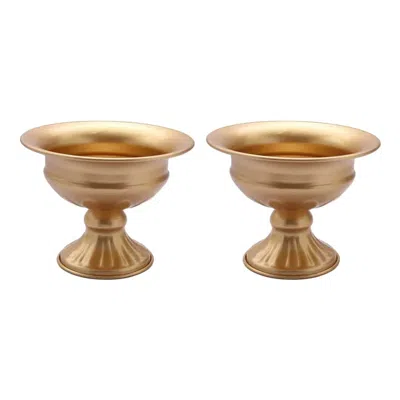 Breebe 2-pack Metal Pedestal Flower Vases Wine Goblet Style Gold - Antique Mini Compote Vase For Refined We In Brown