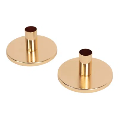 Breebe 2-pack Metal Taper Candle Holders Short Vintage Retro Style Gold With Round Disc Base - Decorative C