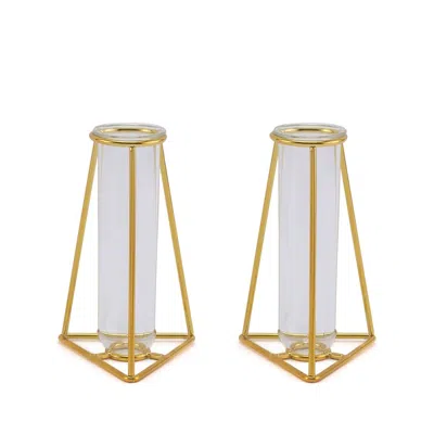 Breebe 2-pack Mini Wedding Centerpieces Gold Metal Frame Triangular Geometric Design - Test Tube Bud Vases 