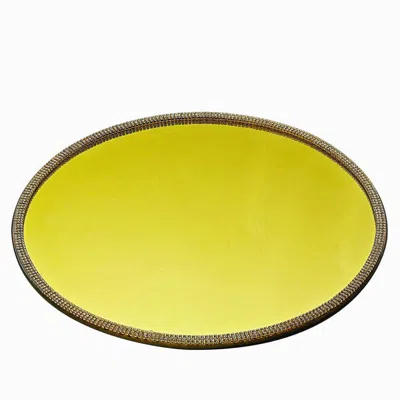 Breebe 2-pack Mirror Glass Round Charger Plates 13" With Metallic Gold Mirror Rhinestone Rim, Dazzling Deco In Yellow