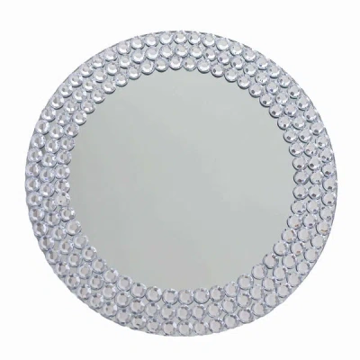 Breebe 2-pack Mirror Glass Round Charger Plates 13" With Silver Mirror Diamond Beaded Rim, Upscale Decorati In Transparent