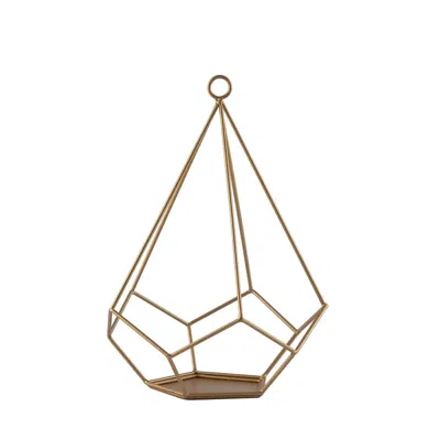 Breebe 2-pack Tealight Candle Holders Gold Metal Pentagon Geometric Open Frame - Flower Stand 9"