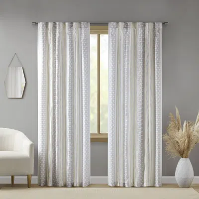 Breebe 2pk Poly Printed Curtain Panel With Tufted Stripe White/taupe 2-pk 50x84'