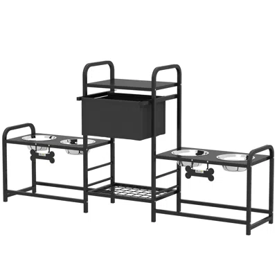 Breebe 3 Height Adjustable Dog Bowl Stand With Dual Feeding Stations And Toy Bin In Black