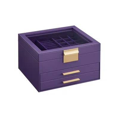 Breebe 3-layer Jewelry Box With Glass Lid, 2 Drawers - Purple + Gold