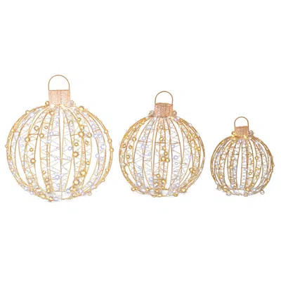 Breebe 3 Pack Christmas Led Light Balls With Cable Ties And 6 Stakes In Gold