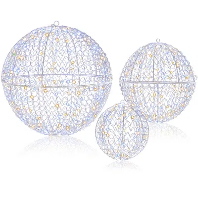 Breebe 3 Pcs Lighted Christmas Balls Large Standing/hanging Metal Sphere Lights With 435 Leds In Transparent