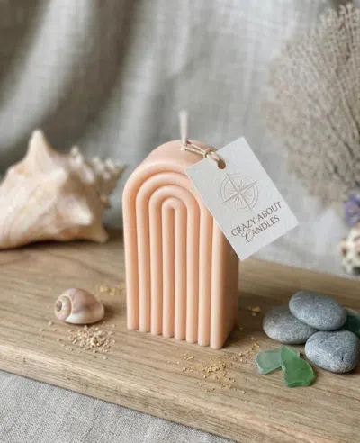 Breebe 3" Peach Black Ice Scented Dimensional Ribbed Pedestal Candle In Pink