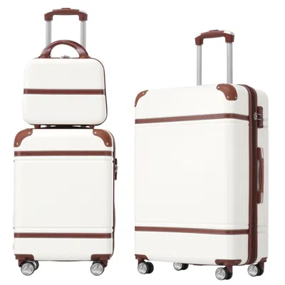 Breebe 3 Piece Hardshell Luggage Set With Spinner Wheels And Tsa Lock, White, Abs Material, 20'+24' Luggage In Pink