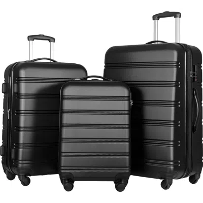 Breebe 3 Piece Luggage Set Hardside Spinner Suitcase With Tsa Lock 20' 24' 28' Available In Black