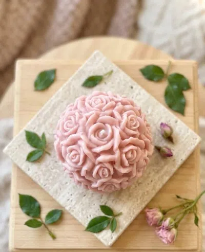 Breebe 3" Pink Rose Petals Scented Blossom Dimensional Candle In White