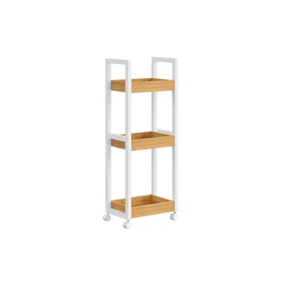 Breebe 3-tier Bamboo Rolling Cart On Wheels - White & Natural In Brown