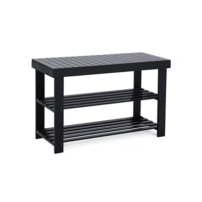 Breebe 3-tier Bamboo Shoe Rack Bench In Blue