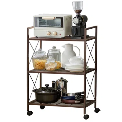 Breebe 3-tier Metal Storage Rack With Wheels In Brown